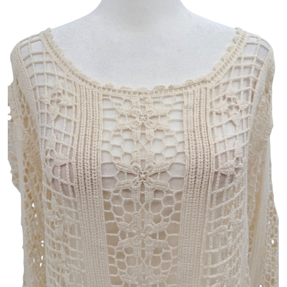 Adiktd Crochet Cover Up Long Sleeve Top XL Cotton Hippie Boho Festival - Picture 3 of 6